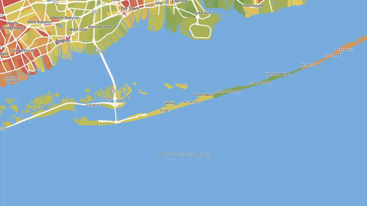 Fire Island, NY Map of Vehicle Theft Rates