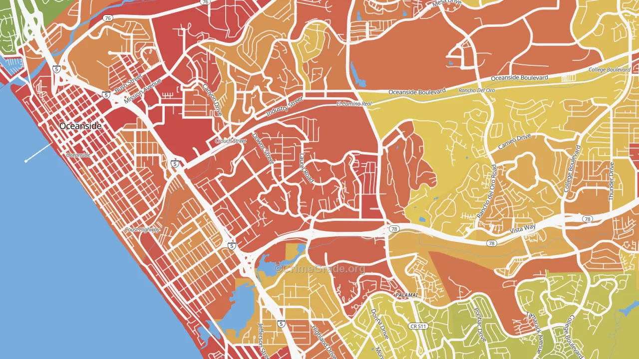 Fire Mountain, Oceanside, CA Map of Vehicle Theft Rates