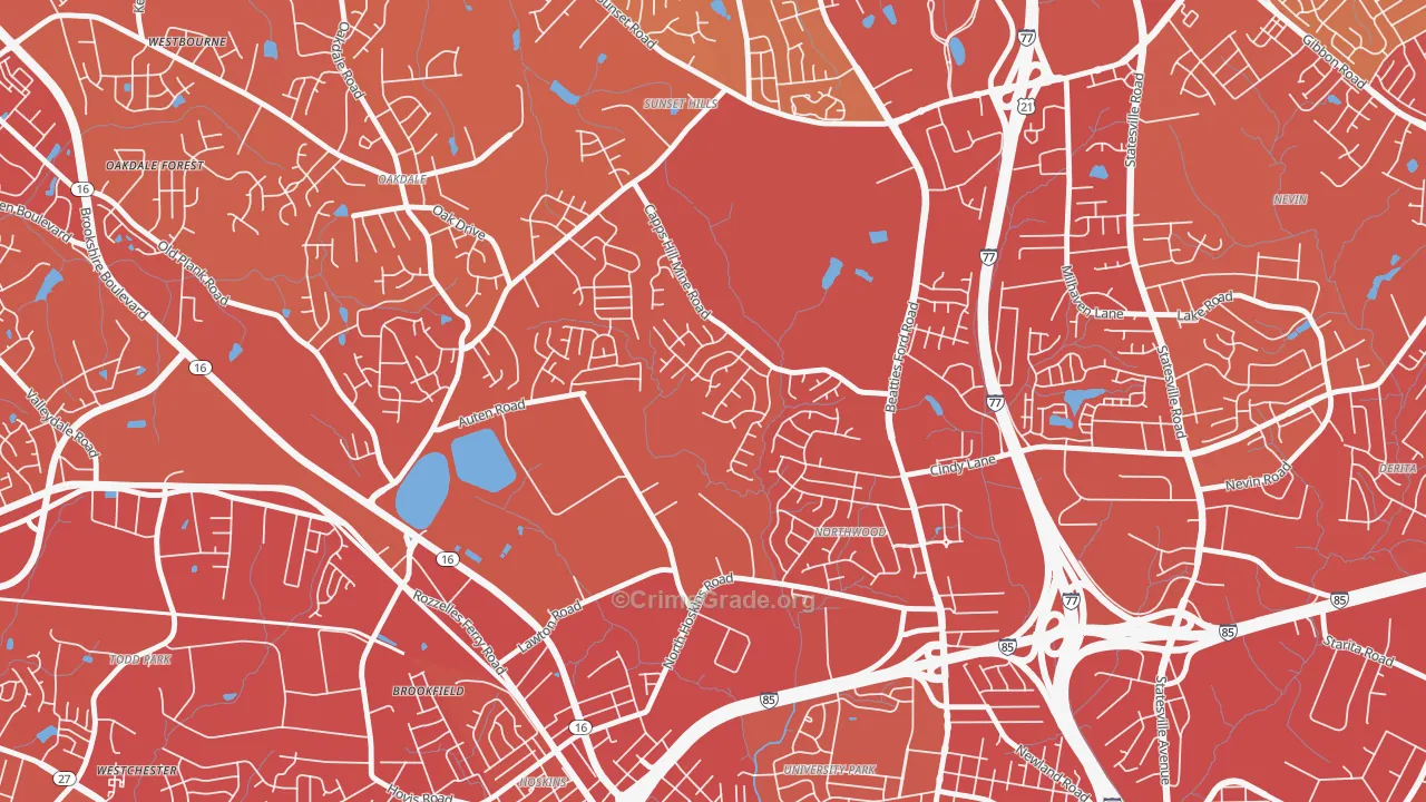 Firestone-Garden Park, Charlotte, NC Map of Vehicle Theft Rates