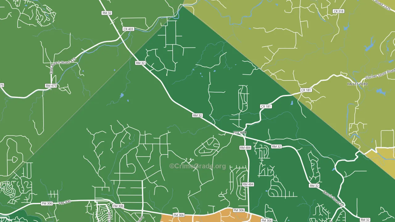Fischer, TX Map of Vehicle Theft Rates