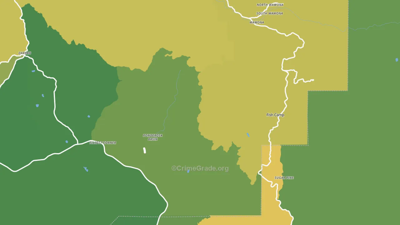 Fish Camp, CA Map of Vehicle Theft Rates