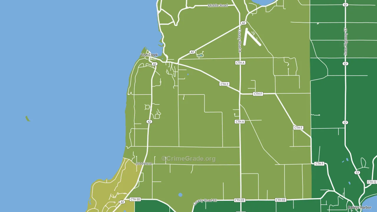 Fish Creek, WI Map of Vehicle Theft Rates