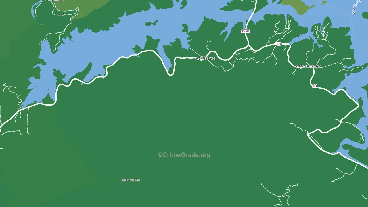 Fish Springs, TN Map of Vehicle Theft Rates