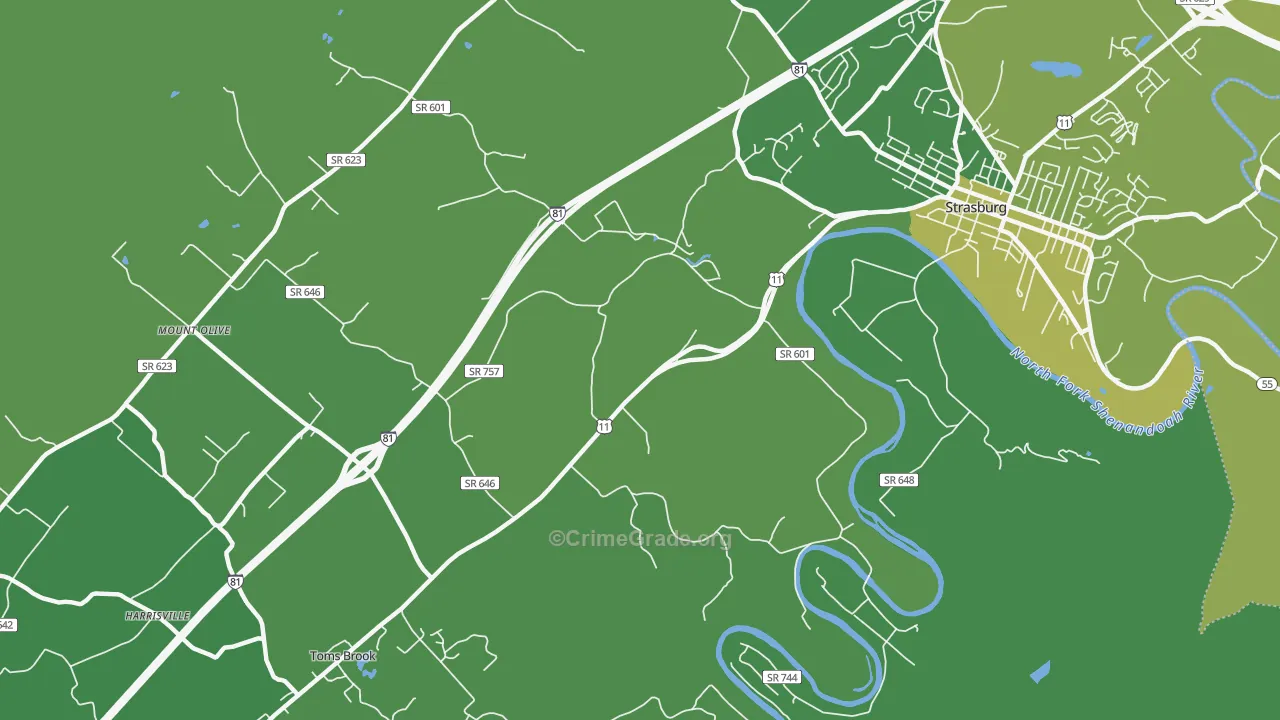 Fishers Hill, VA Map of Vehicle Theft Rates
