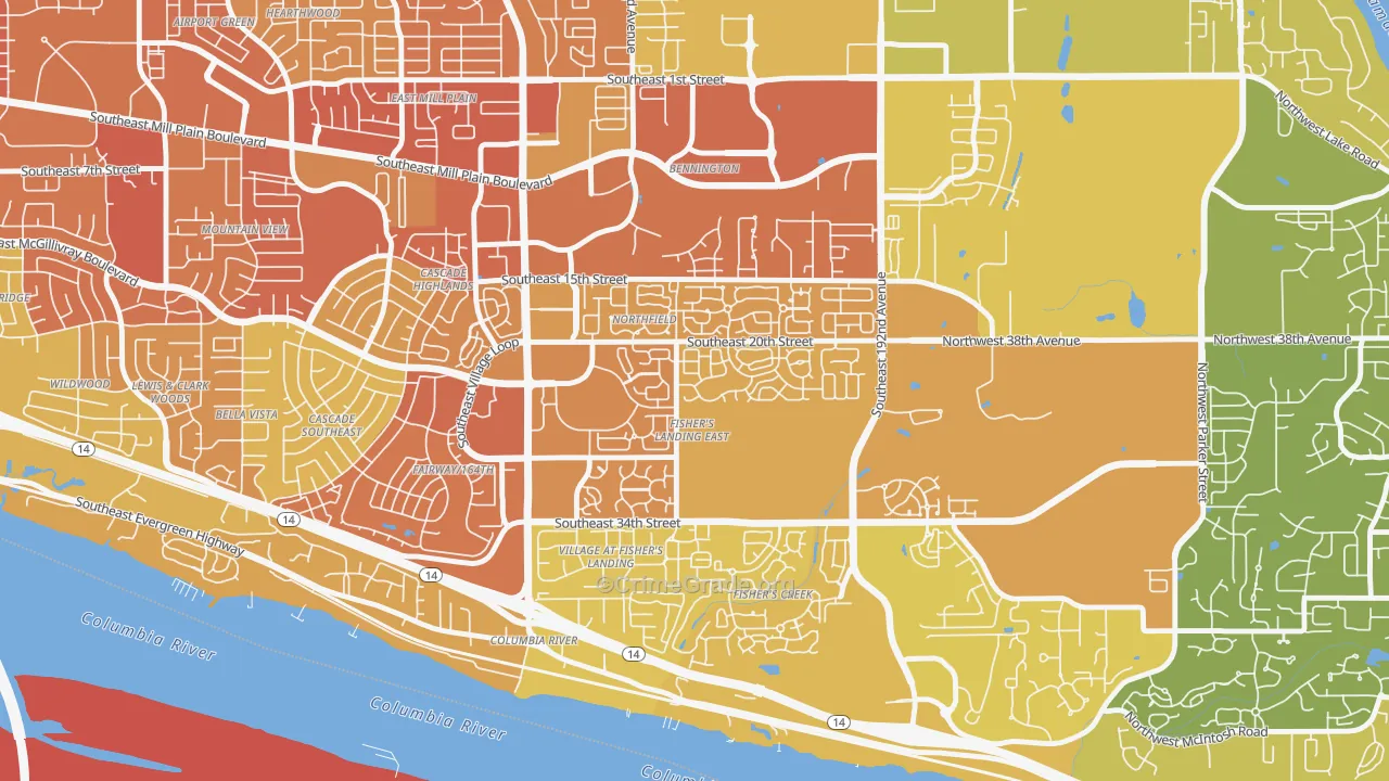 Fishers Landing East, Vancouver, WA Map of Vehicle Theft Rates