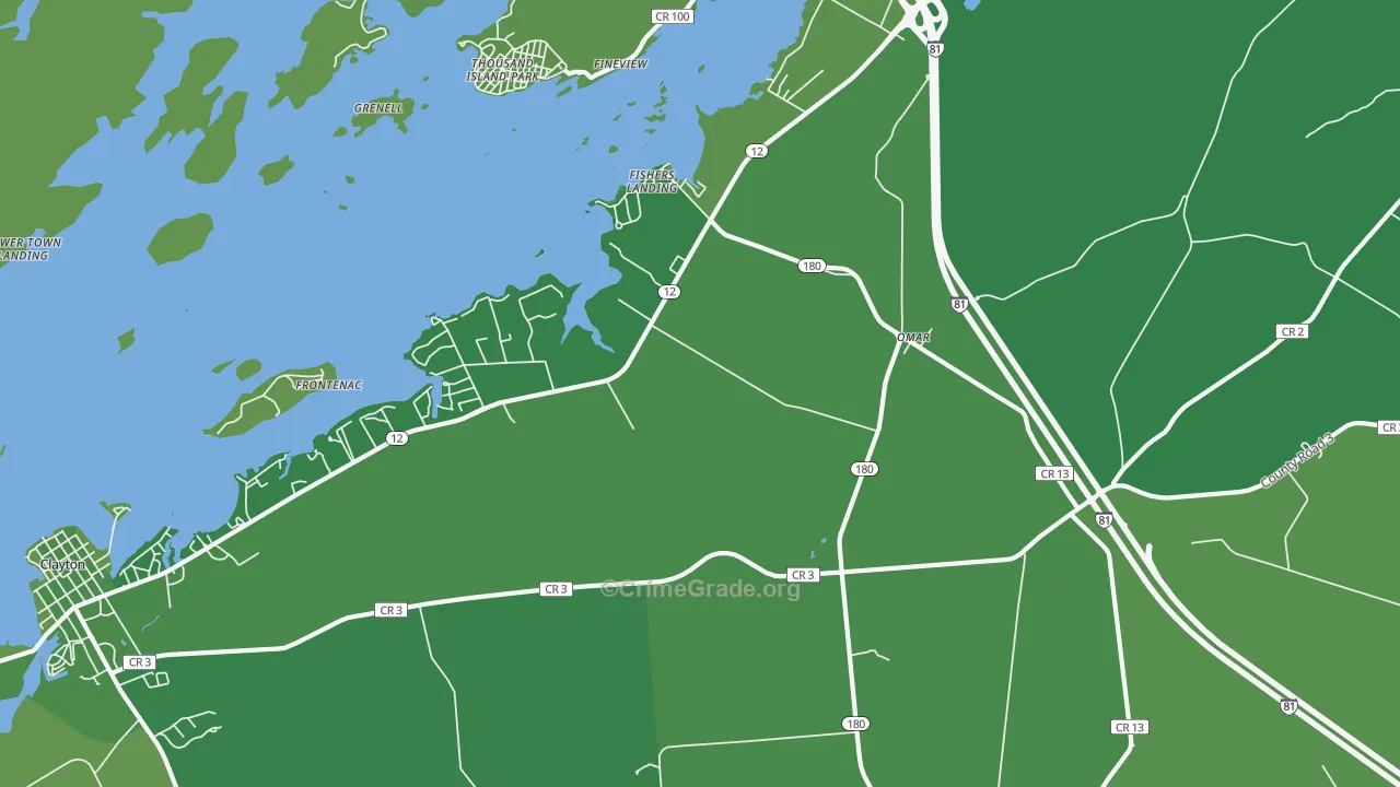 Fishers Landing, NY Map of Vehicle Theft Rates