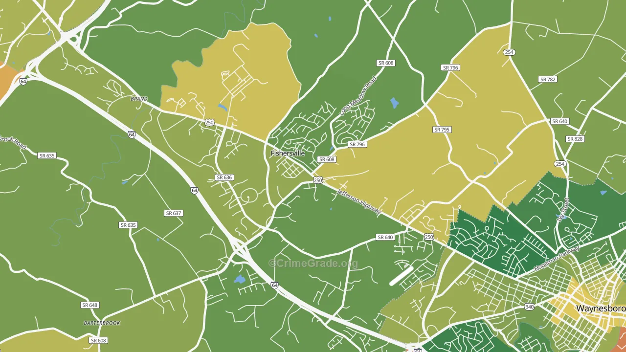 Fishersville, VA Map of Vehicle Theft Rates