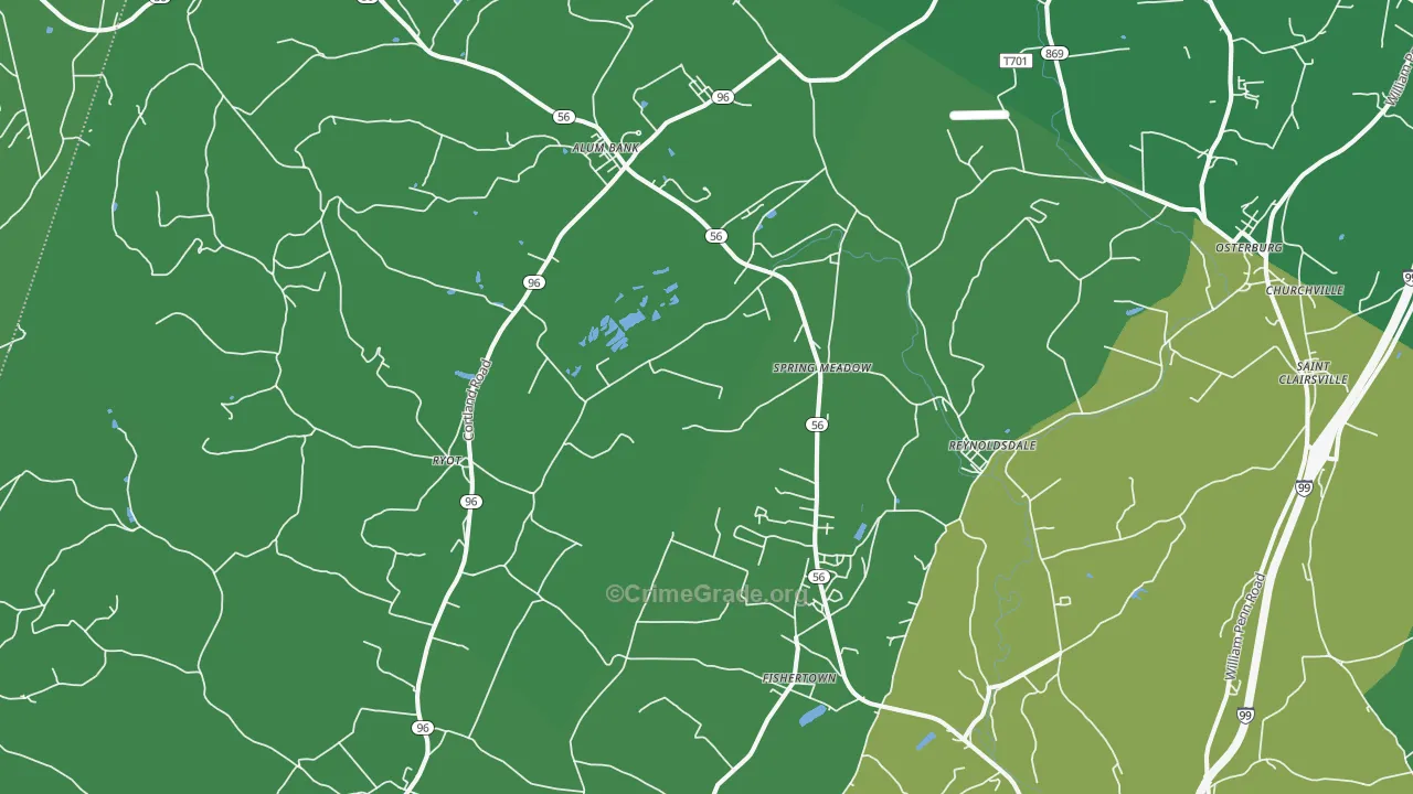 Fishertown, PA Map of Vehicle Theft Rates