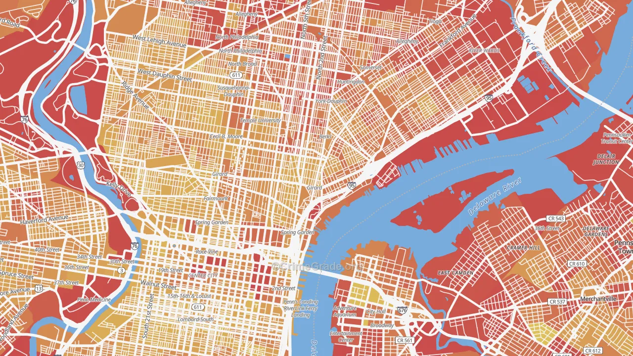 Fishtown, Philadelphia, PA Map of Vehicle Theft Rates