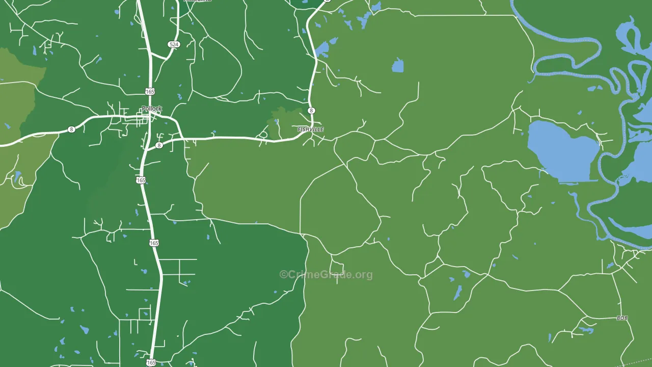 Fishville, LA Map of Vehicle Theft Rates