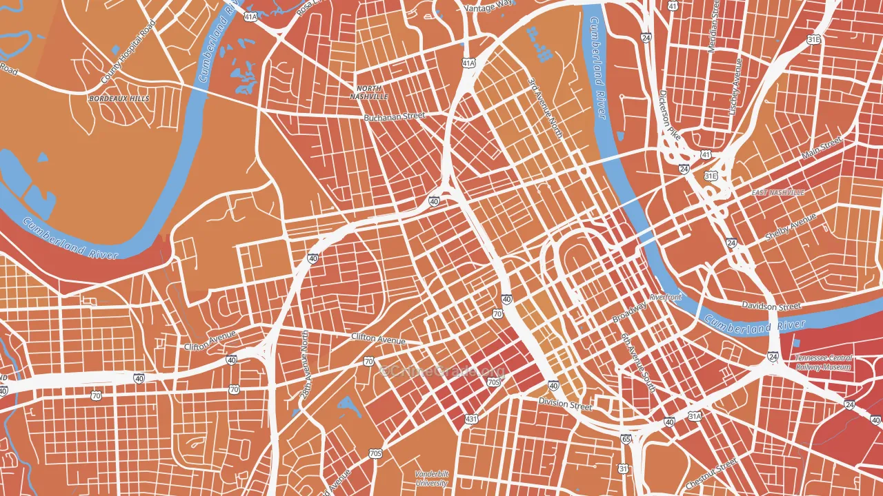 Fisk-Meharry, Nashville, TN Map of Vehicle Theft Rates