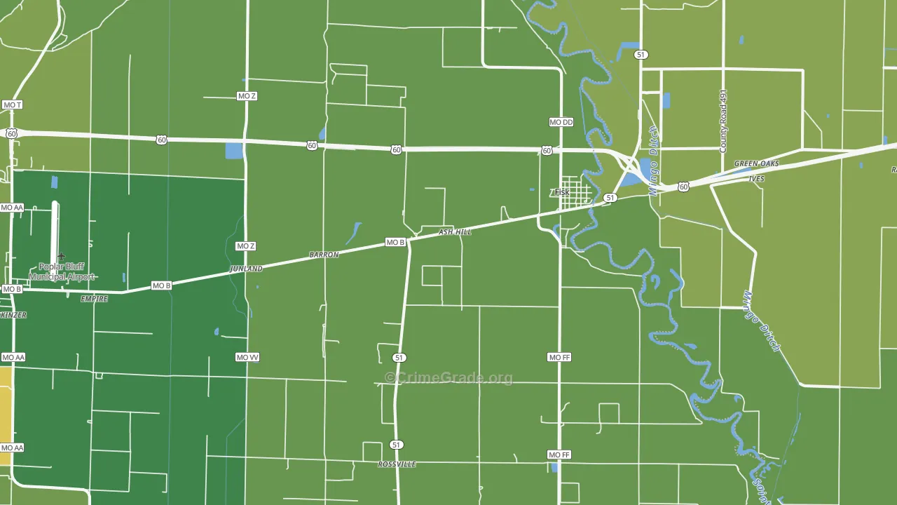 Fisk, MO Map of Vehicle Theft Rates
