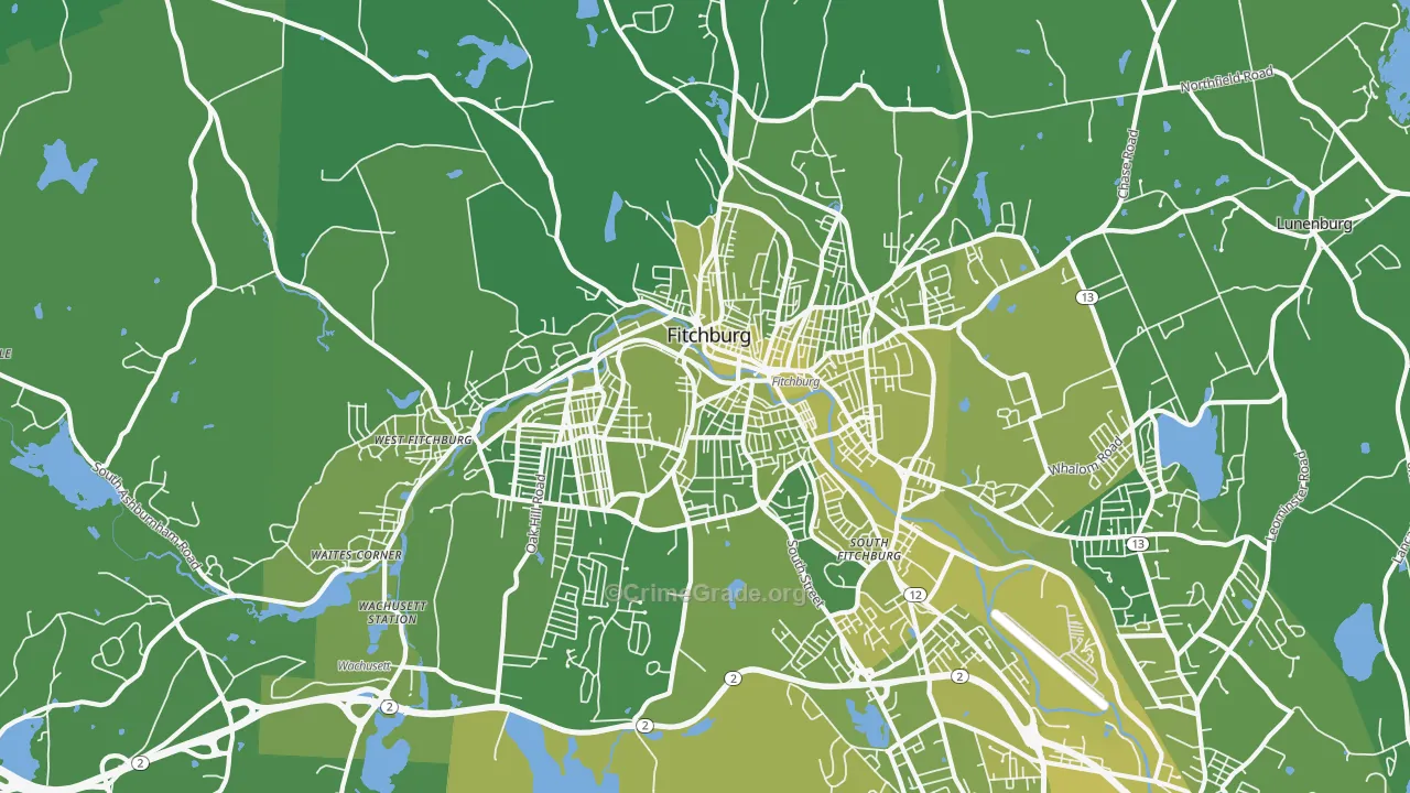 Fitchburg, MA Map of Vehicle Theft Rates