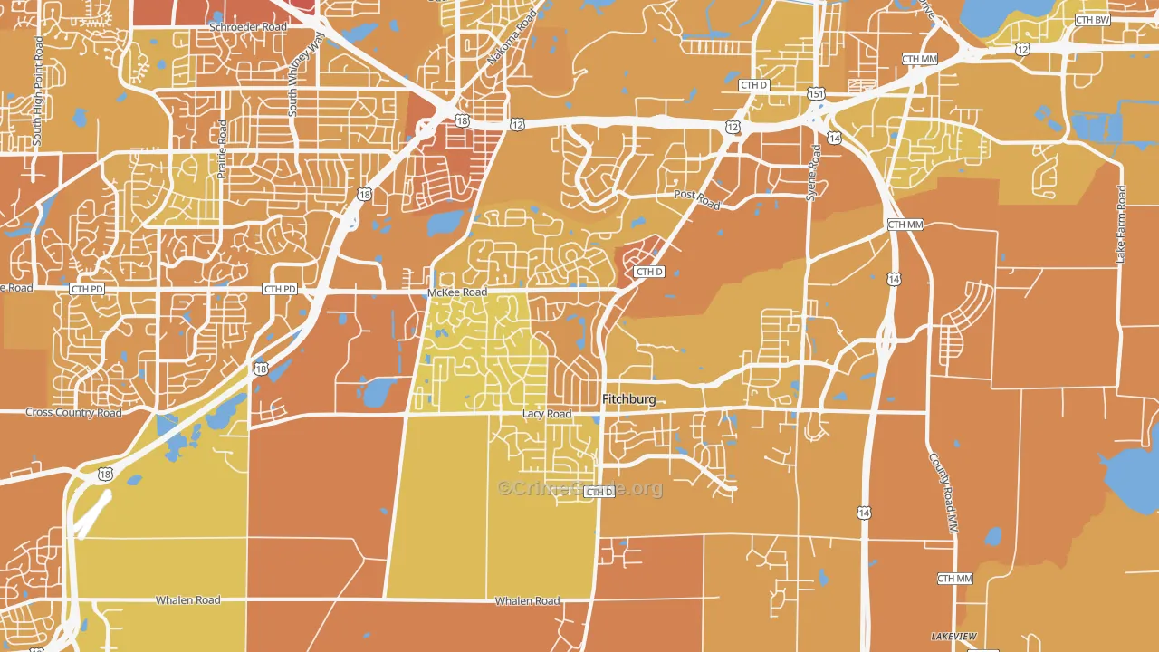 Fitchburg, WI Map of Vehicle Theft Rates
