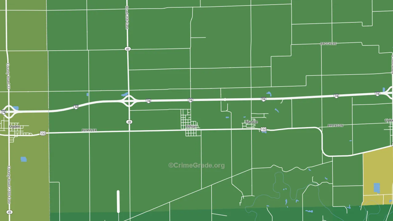 Fithian, IL Map of Vehicle Theft Rates