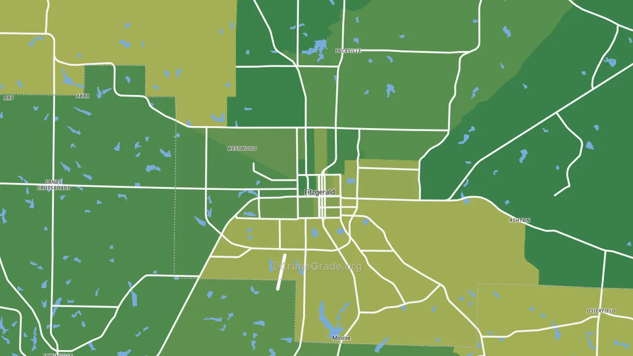 Fitzgerald, GA Map of Vehicle Theft Rates