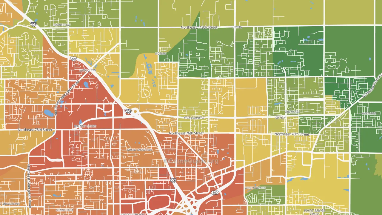 Five Corners, WA Map of Vehicle Theft Rates