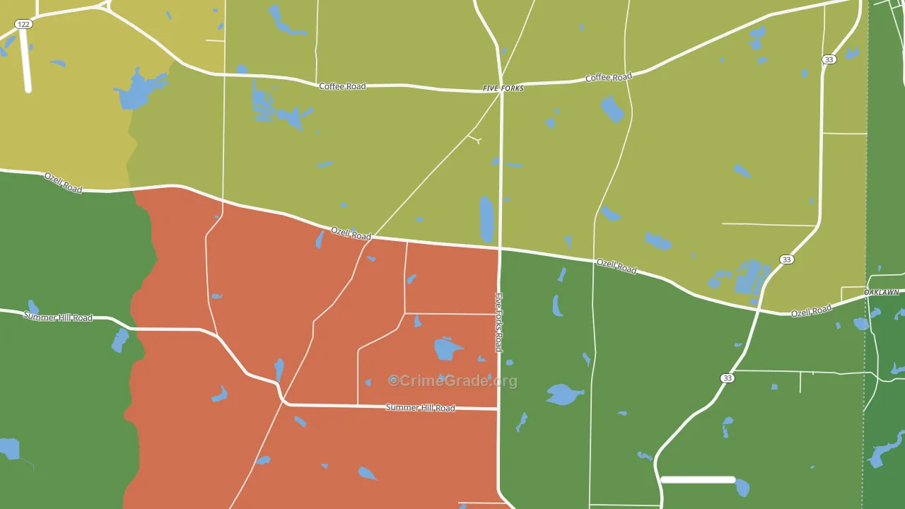 Five Forks, GA Map of Vehicle Theft Rates