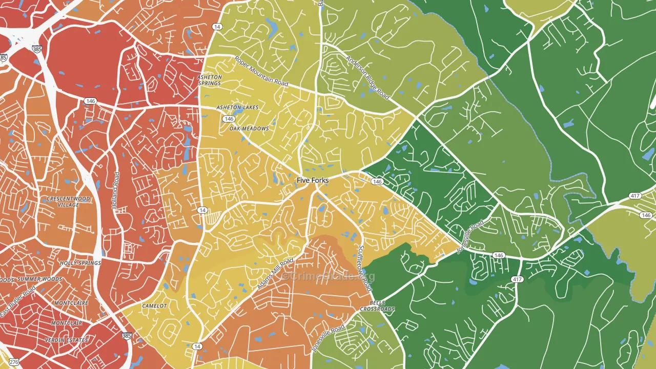 Five Forks, SC Map of Vehicle Theft Rates