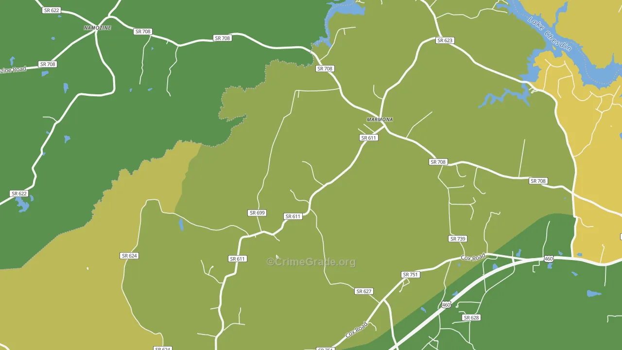 Five Forks, VA Map of Vehicle Theft Rates
