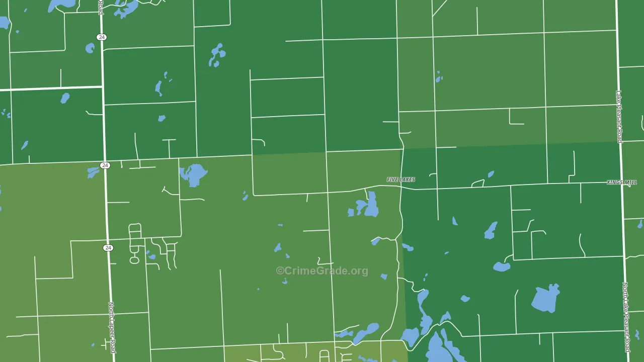 Five Lakes, MI Map of Vehicle Theft Rates