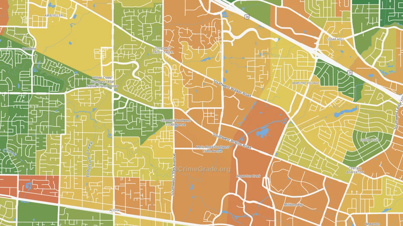 Five Oaks, Beaverton, OR Map of Vehicle Theft Rates