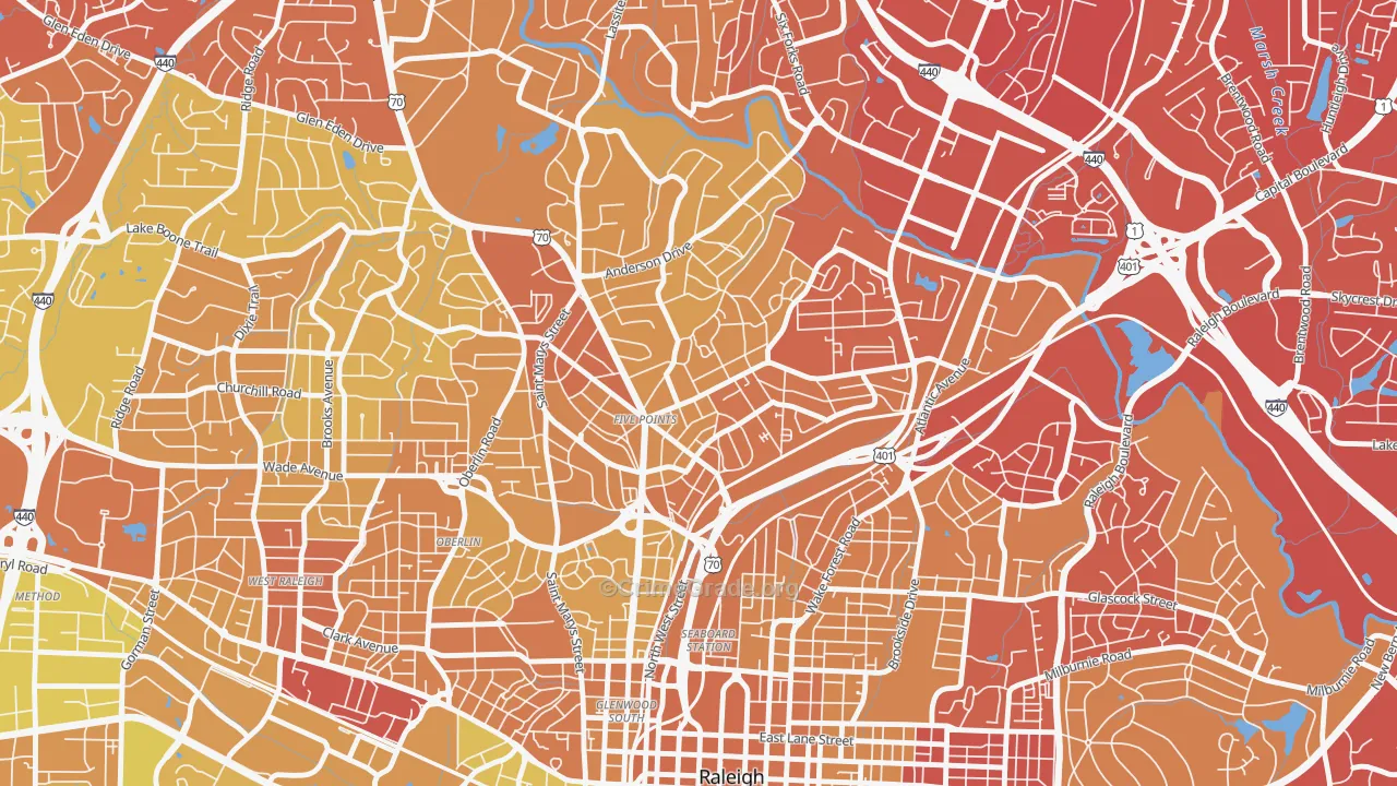 Five Points, Raleigh, NC Map of Vehicle Theft Rates