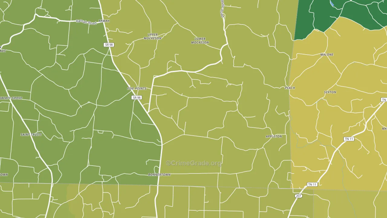 Five Points, TN Map of Vehicle Theft Rates