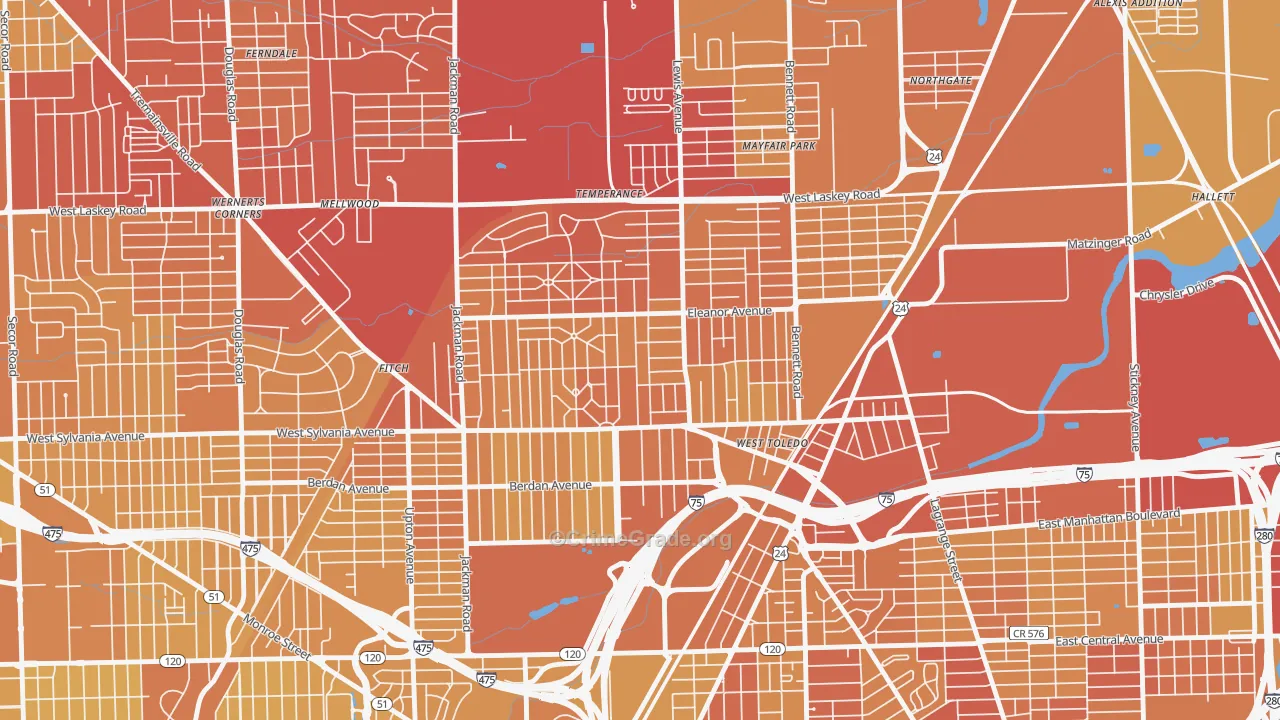 Five Points, Toledo, OH Map of Vehicle Theft Rates