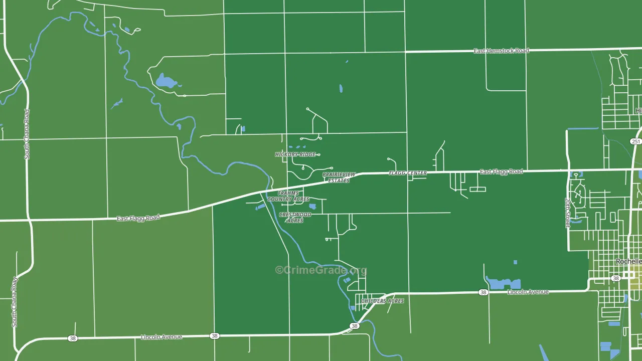 Flagg Center, IL Map of Vehicle Theft Rates