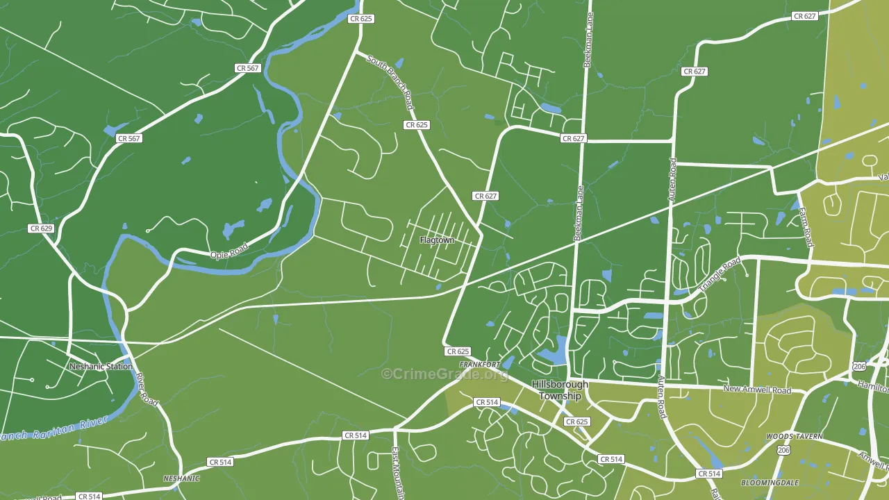 Flagtown, NJ Map of Vehicle Theft Rates