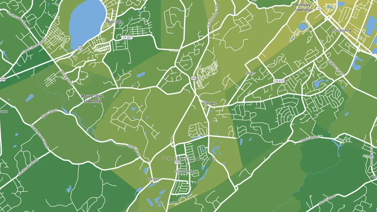 Flanders, NJ Map of Vehicle Theft Rates