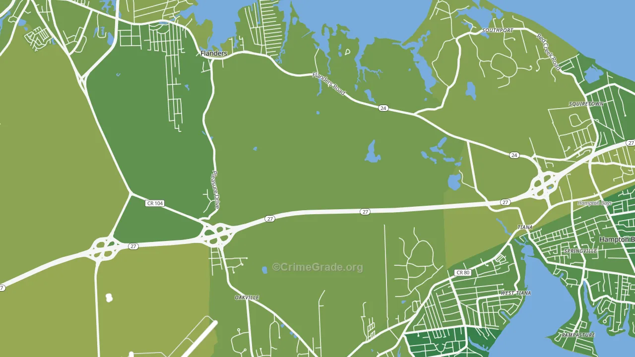 Flanders, NY Map of Vehicle Theft Rates