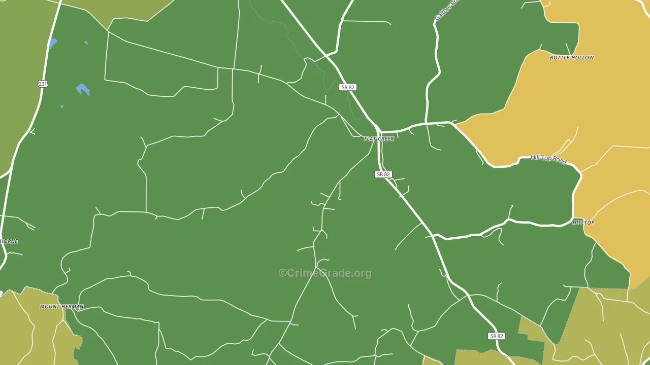Flat Creek, TN Map of Vehicle Theft Rates