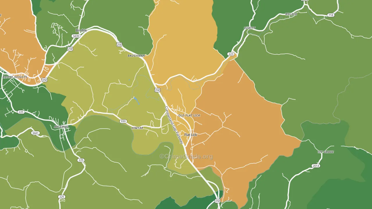 Flat Lick, KY Map of Vehicle Theft Rates