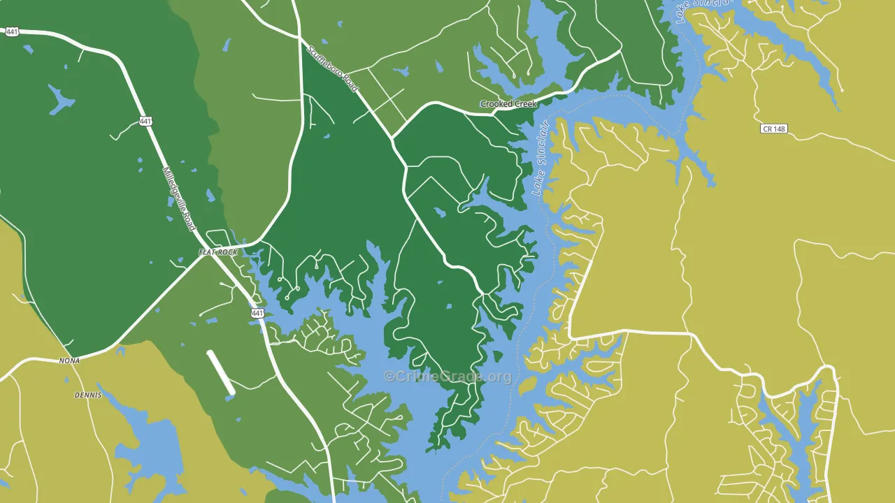 Flat Rock, GA Map of Vehicle Theft Rates