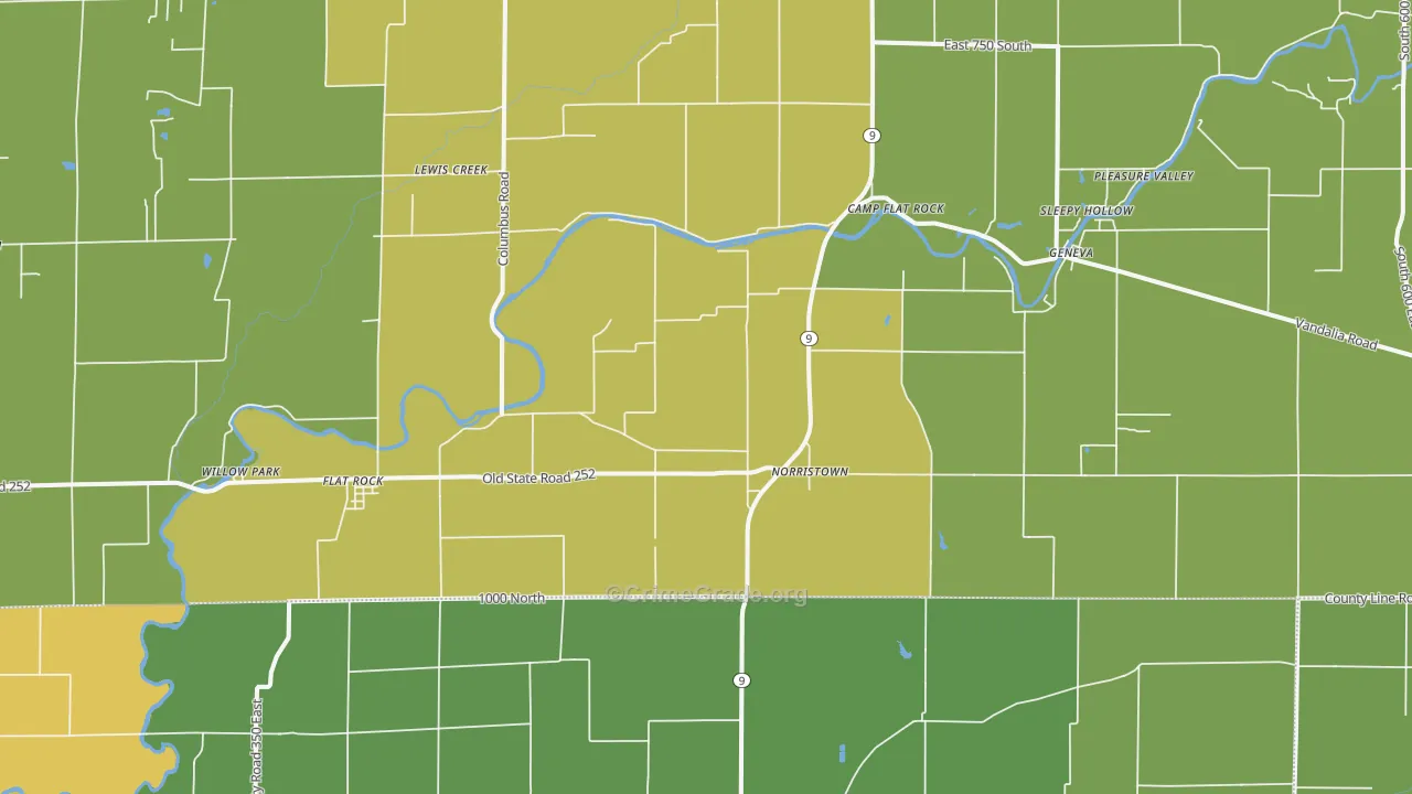 Flat Rock, IN Map of Vehicle Theft Rates