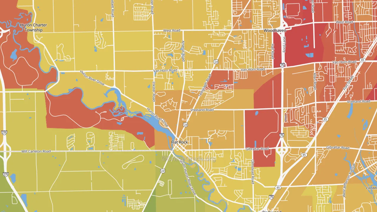 Flat Rock, MI Map of Vehicle Theft Rates