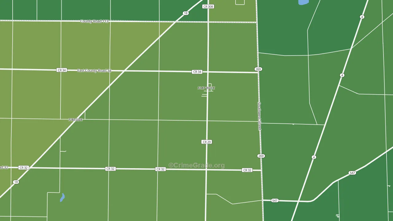 Flat Rock, OH Map of Vehicle Theft Rates