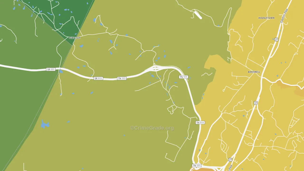 Flat Top Mountain, TN Map of Vehicle Theft Rates