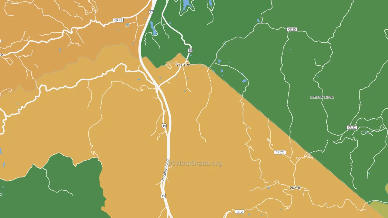 Flat Top, WV Map of Vehicle Theft Rates