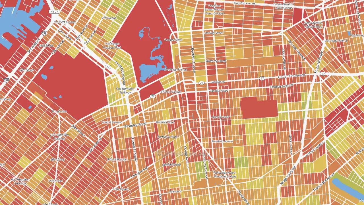Flatbush-Ditmas Park, Brooklyn, NY Map of Vehicle Theft Rates