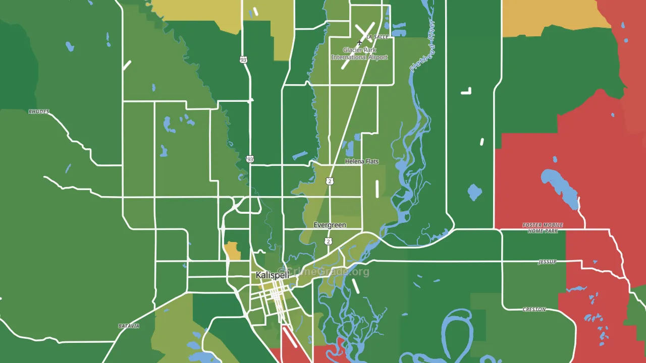 Flathead County, MT Map of Vehicle Theft Rates