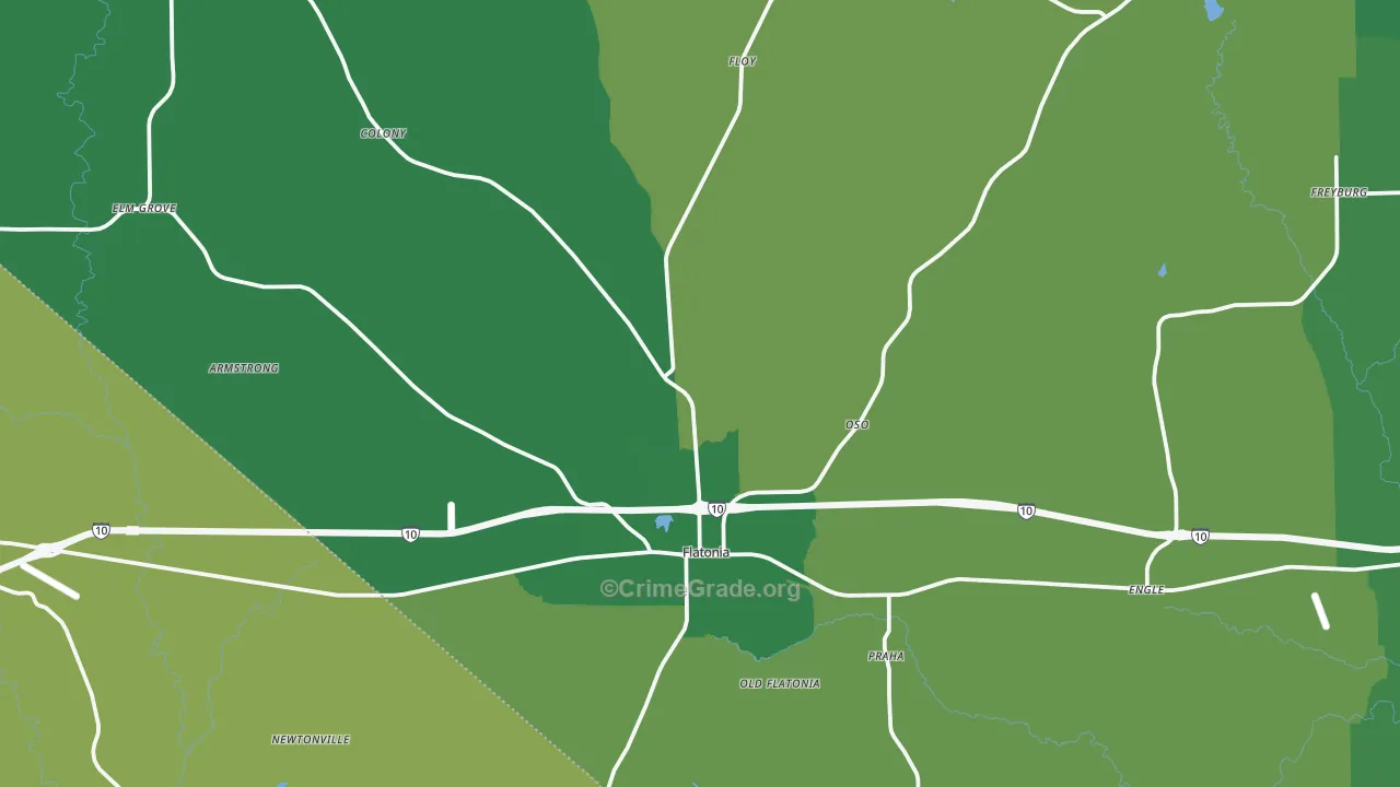 Flatonia, TX Map of Vehicle Theft Rates