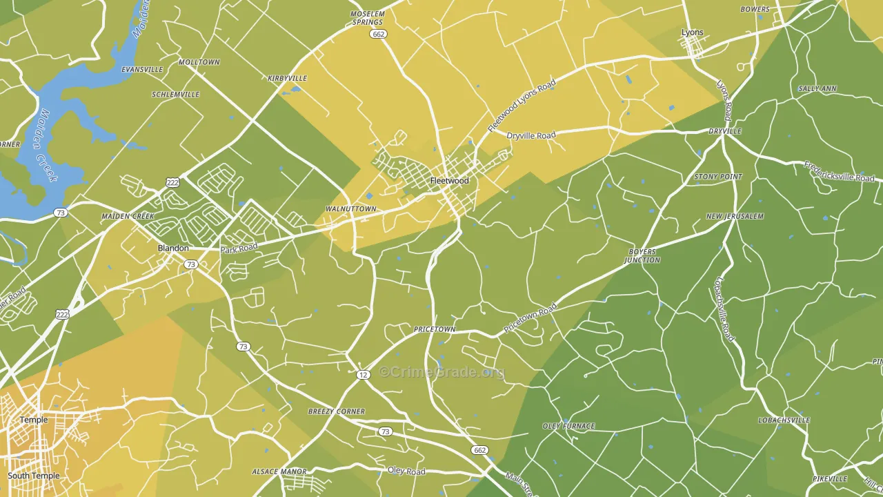 Fleetwood, PA Map of Vehicle Theft Rates