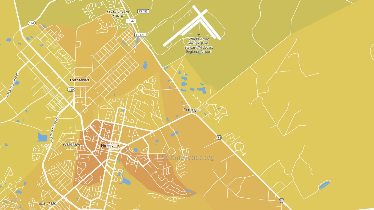 Flemington, GA Map of Vehicle Theft Rates