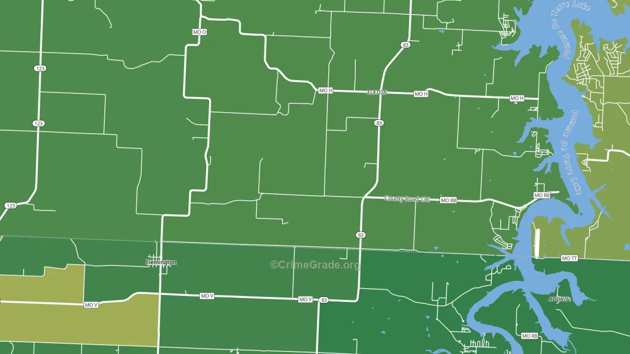 Flemington, MO Map of Vehicle Theft Rates