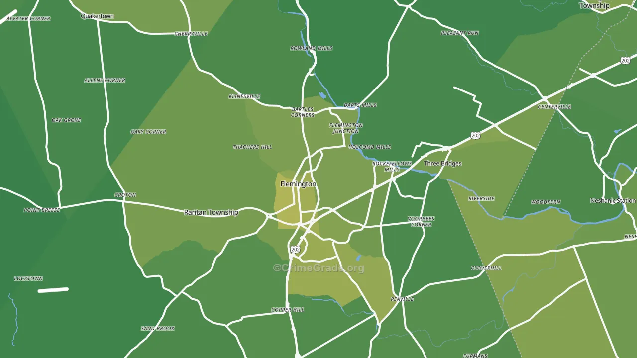 Flemington, NJ Map of Vehicle Theft Rates