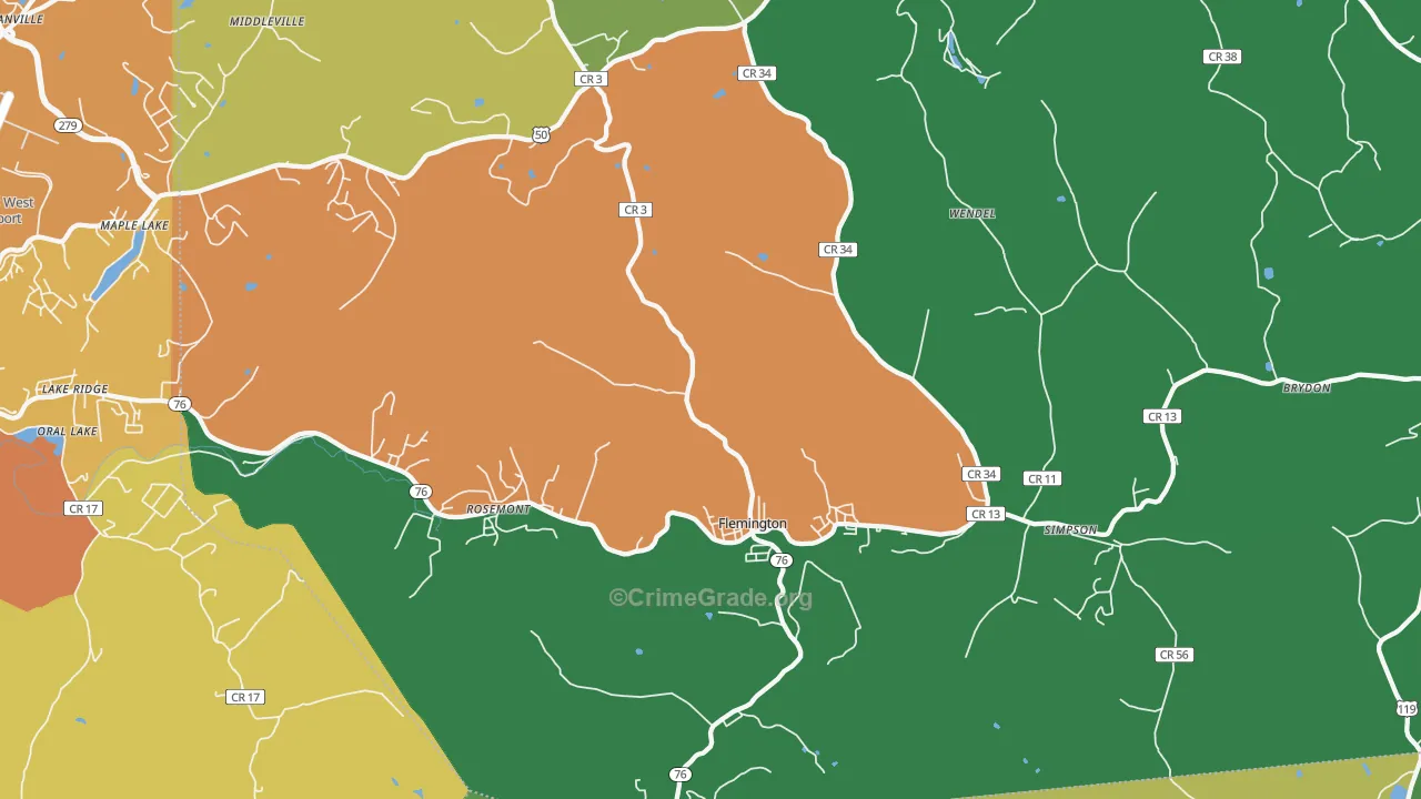 Flemington, WV Map of Vehicle Theft Rates