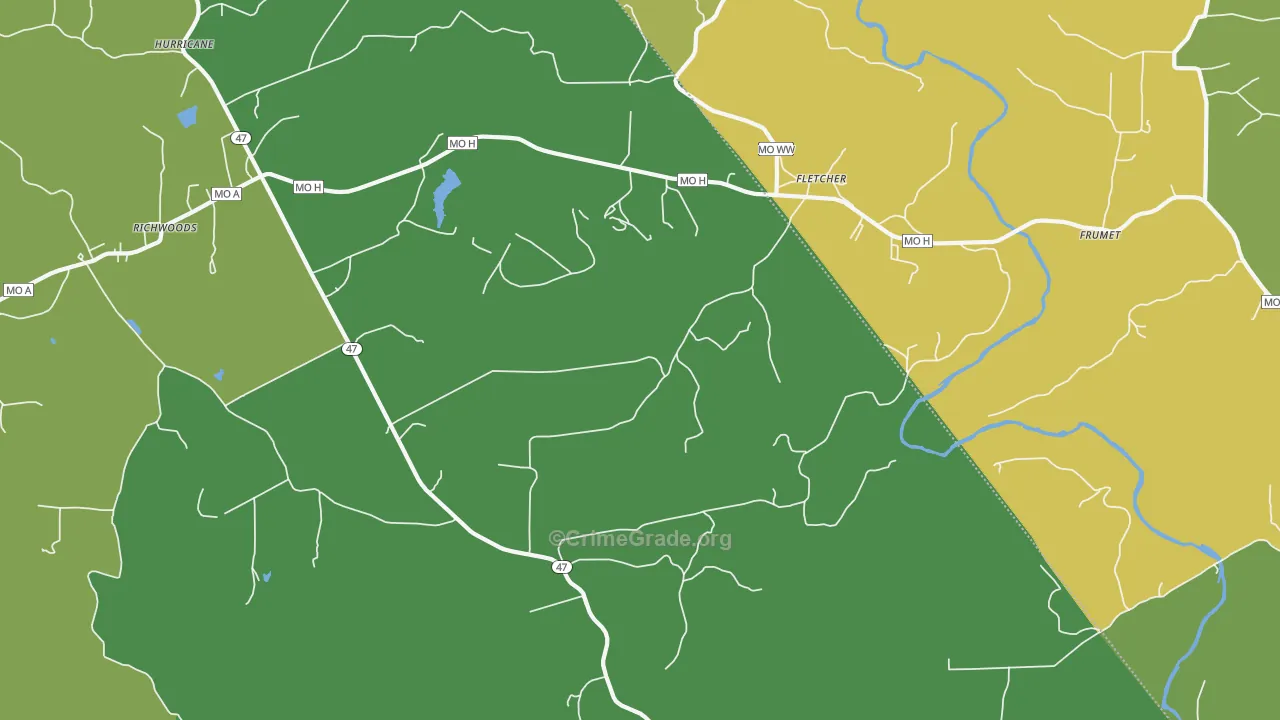 Fletcher, MO Map of Vehicle Theft Rates